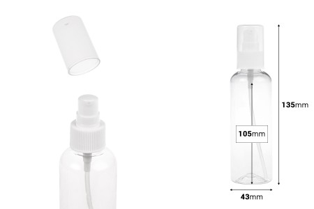 Plastična PET flašica 150mL za kreme sa pumpicom i zatvaračem - 12 kom-dimenzije_slike