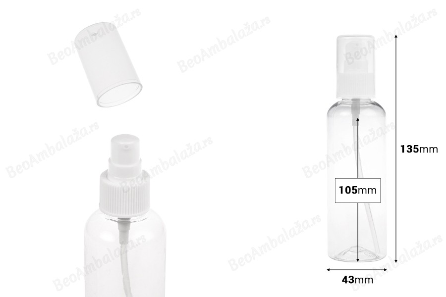 Plastična PET flašica 150mL za kreme sa pumpicom i zatvaračem - 12 kom-dimenzije_slike