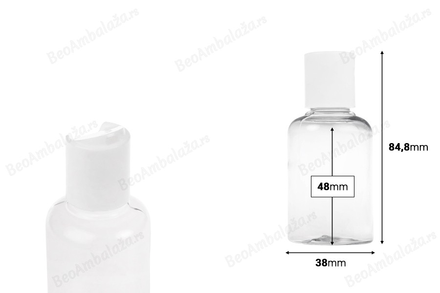 PET providna flašica 50mL sa disk top zatvaračem u dve boje - 12 kom-dimenzije_slike