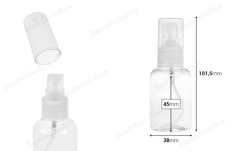 Providna PET flašica 50mL za kreme sa pumpicom - 12 kom-dimenzije_slike