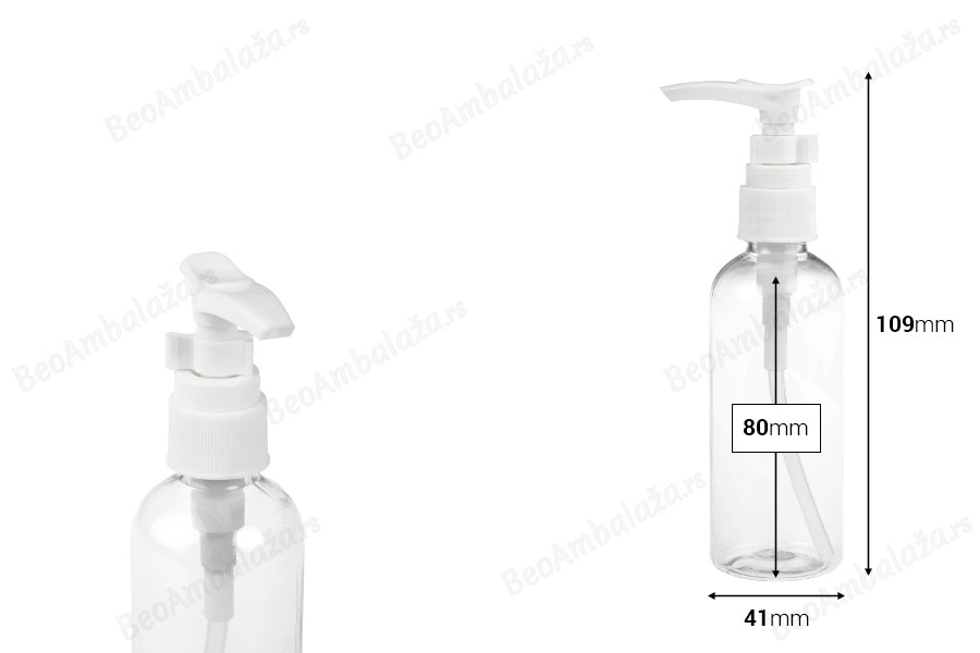 Plastična PET Flašica 100mL sa pumpicom za šampon - 12 kom-dimenzije_slike
