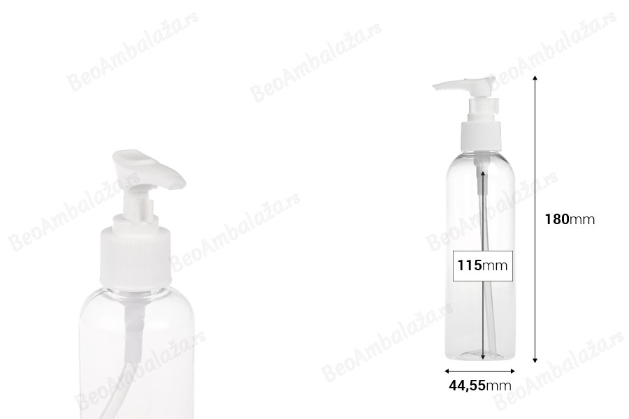 Plastična PET Flašica 180mL sa pumpicom za šampon - 12 kom-dimenzije_slike