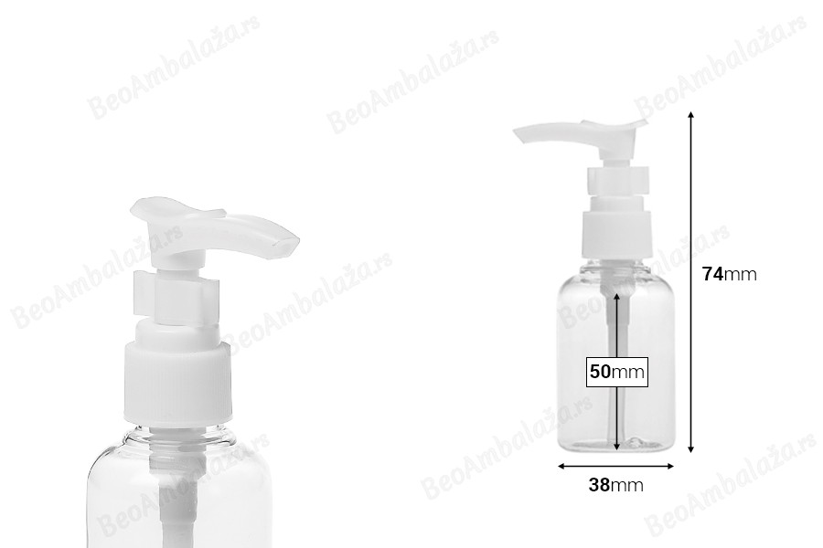 Providna PET flaša 50mL za pumpicom u dve boje za šampone - 12 kom-dimenzije_slike