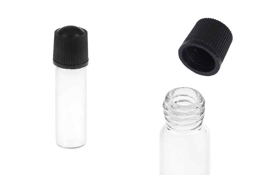 Mini staklena bočica 1mL, sa crnim, plastičnim navojnim zatvaračem - 25 kom-slika_proizvoda