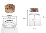 Staklena flašica sa plutanim čepom za poklončiće 15mL, 30x45 mm - 12 kom-dimenzije_slike