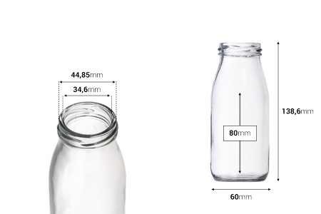 Staklena flašica 250mL, kojoj odgovaraju zatvarači sa rupom za slamčicu-dimenzije_slike