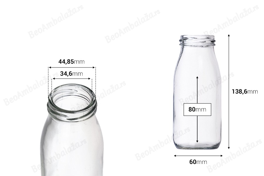 Staklena flašica 250mL, kojoj odgovaraju zatvarači sa rupom za slamčicu-dimenzije_slike