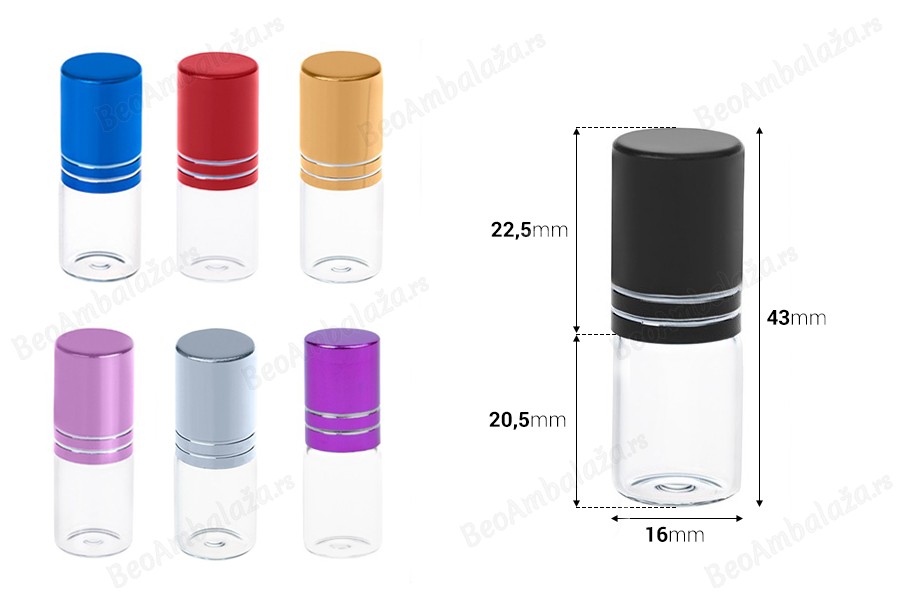 Staklena roll-on bočica 3mL sa zatvaračem u raznim bojama - 6 kom-dimenzije_slike