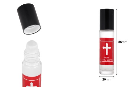 Staklena roll-on bočica 10mL sa staklenom kuglicom, krstom na crvenoj nalepnici i aluminijumskim zatvaračem - 12 kom-dimenzije_slike