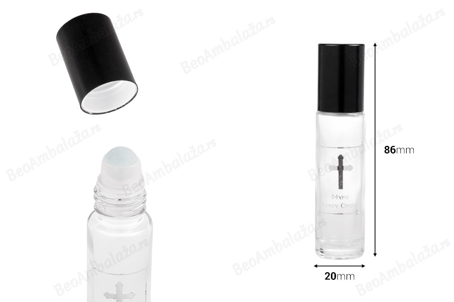 Staklena roll-on bočica 10mL sa staklenom kuglicom, srebrnim krstom i aluminijumskim zatvaračem - 12 kom-dimenzije_slike