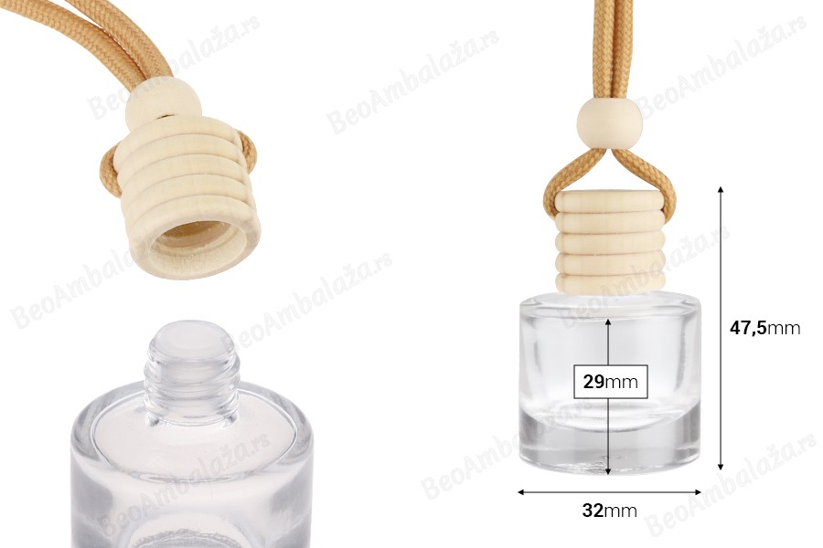 Staklena cilindrična bočica 10ml sa plastičnim čepom, drvenim zatvaračem, za osveživač automobila - 25 komada-dimenzije_slike