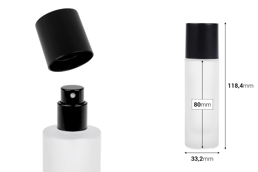 Peskirana parfemska bočica od 30mL sa raspršivačem i zatvaračem u raznim MAT bojama-dimenzije_slike