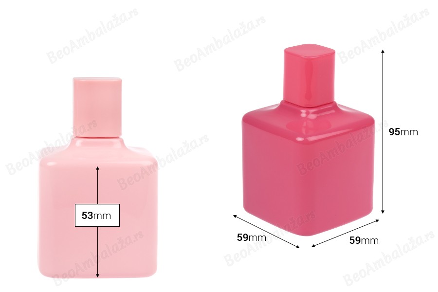 Staklena bočica za parfem 100 mL u raznim bojama sa sprejom i zatvaračem-dimenzije_slike