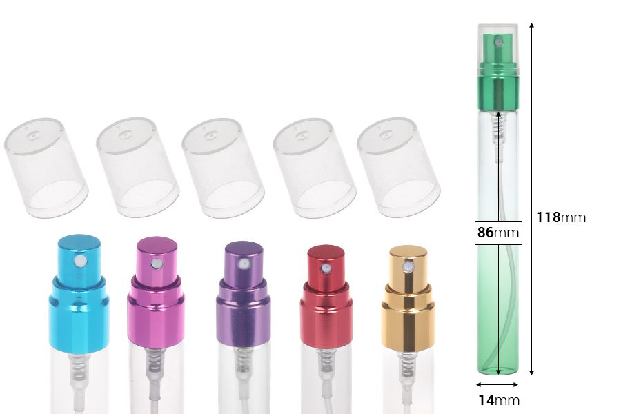 Staklena bočica za testere 10 mL sa aluminijumskim sprejom i providnim zatvaračem - 6 kom-dimenzije_slike