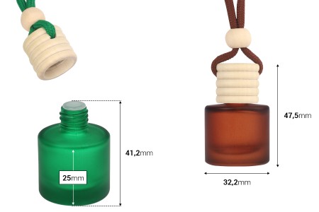 Cilindrična bočica za osveživač automobila 10mL, u mat boji sa drvenim zatvaračem i čepom - 25 kom-dimenzije_slike