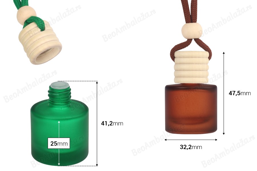 Cilindrična bočica za osveživač automobila 10mL, u mat boji sa drvenim zatvaračem i čepom - 25 kom-dimenzije_slike
