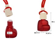 Staklena crvena mat bočica od 4 mL u obliku srca za osveživač automobila sa drvenim zatvaračem i čepom - 25 kom-dimenzije_slike