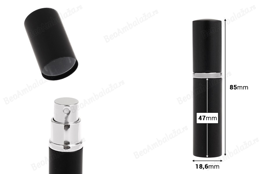 Staklena flašica 5mL sa sprejom za parfem, u aluminijumskoj tubici - 5 kom-dimenzije_slike