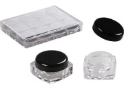Akrilne četvrtaste kutijice 5mL za kreme sa crnim zatvaračem u akrilnoj četvrtastoj kutiji - set od 12 kom Akrilne četvrtaste kutijice 5mL za kreme sa crnim zatvaračem u akrilnoj četvrtastoj kutiji - set od 12 kom