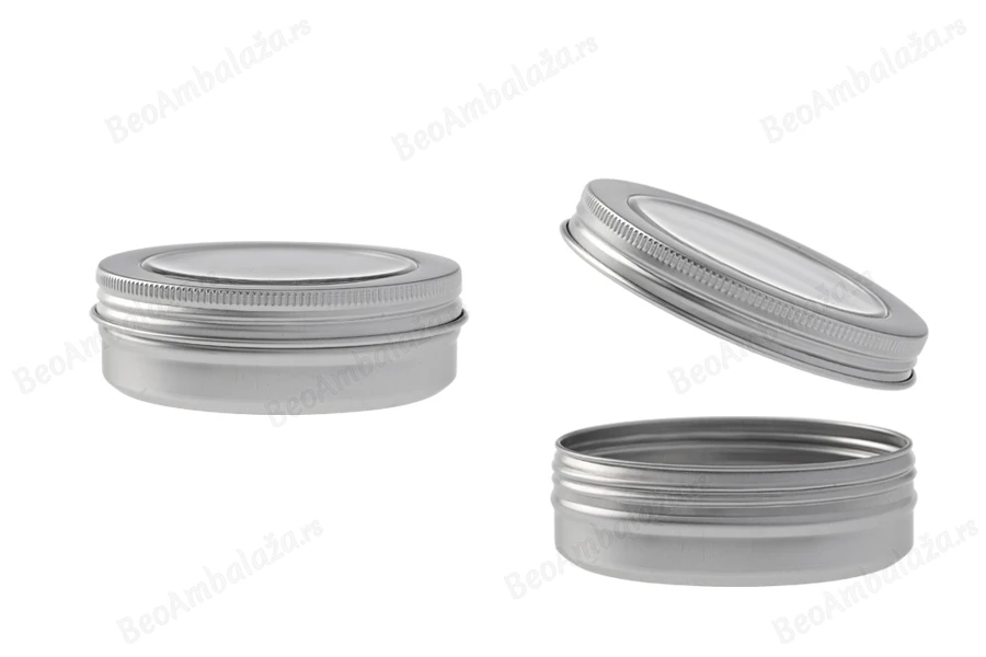 Aluminijumska kutijica 100mL sa poklopcem sa prozorom, u srebrnoj boji - 12 kom-slika_proizvoda