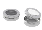 Aluminijumska kutijica 100mL sa poklopcem sa prozorom, u srebrnoj boji - 12 kom