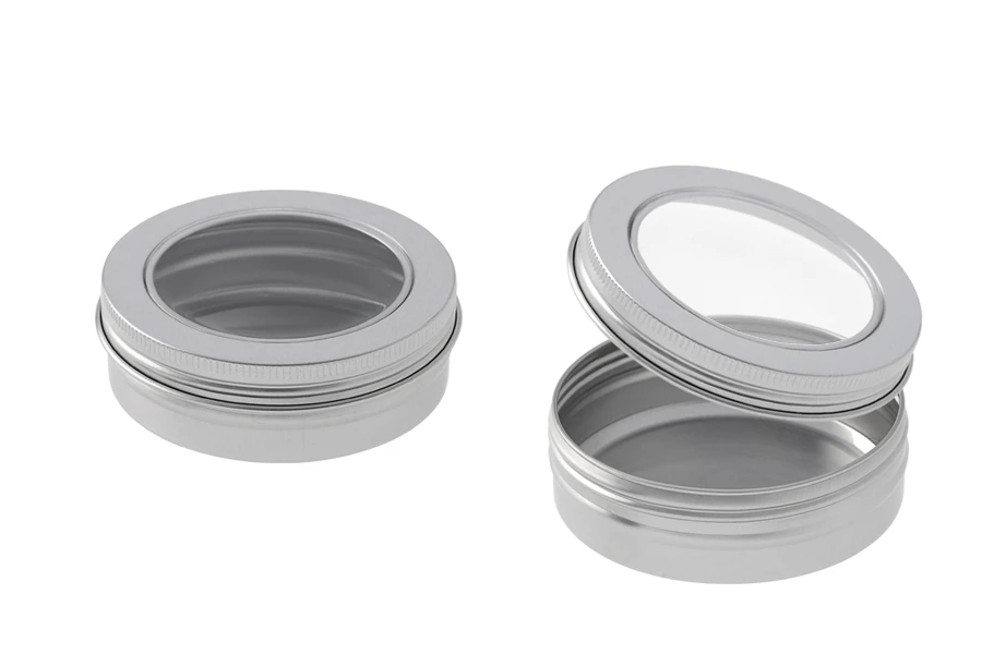 Aluminijumska kutijica 100mL sa poklopcem sa prozorom, u srebrnoj boji - 12 kom