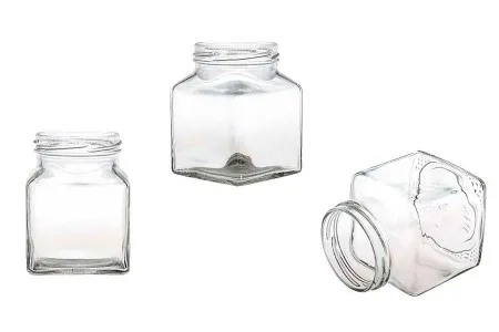 Staklena kockasta tegla za med ili kafu 212mL (za T.O. 58 zatvarač) - bez zatvarača-1