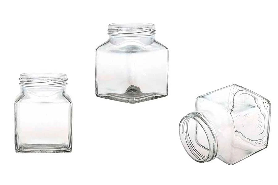 Staklena kockasta tegla za med ili kafu 212mL (za T.O. 58 zatvarač) - bez zatvarača-slika_proizvoda