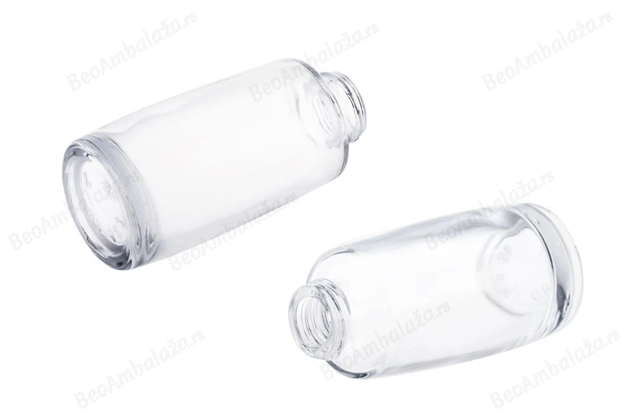 Staklena okrugla bočica 30mL za kreme sa plastičnom pumpicom u dve boje i providnim zatvaračem-grupa_slika