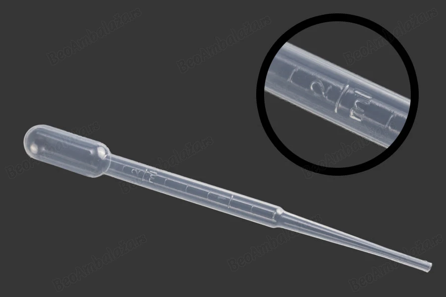 Plastična pipeta 2mL sa mernim oznakama za zapreminu - 100 kom-dimenzije_slike