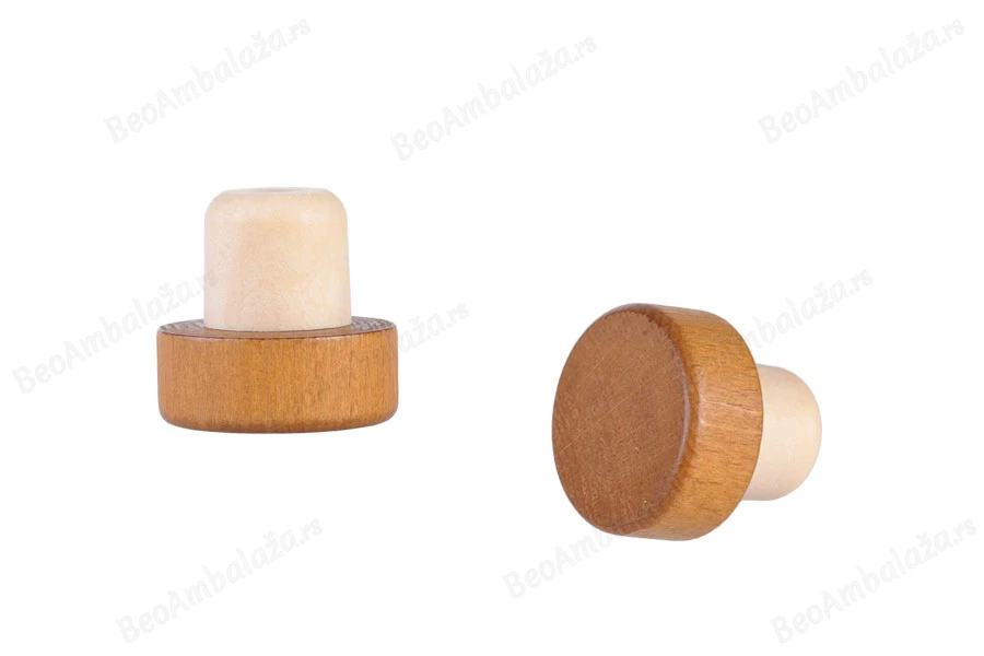 Čep od sintetičke silikonske plute Φ23 mm sa drvenom glavom u svetlo braon boji-dimenzije_slike
