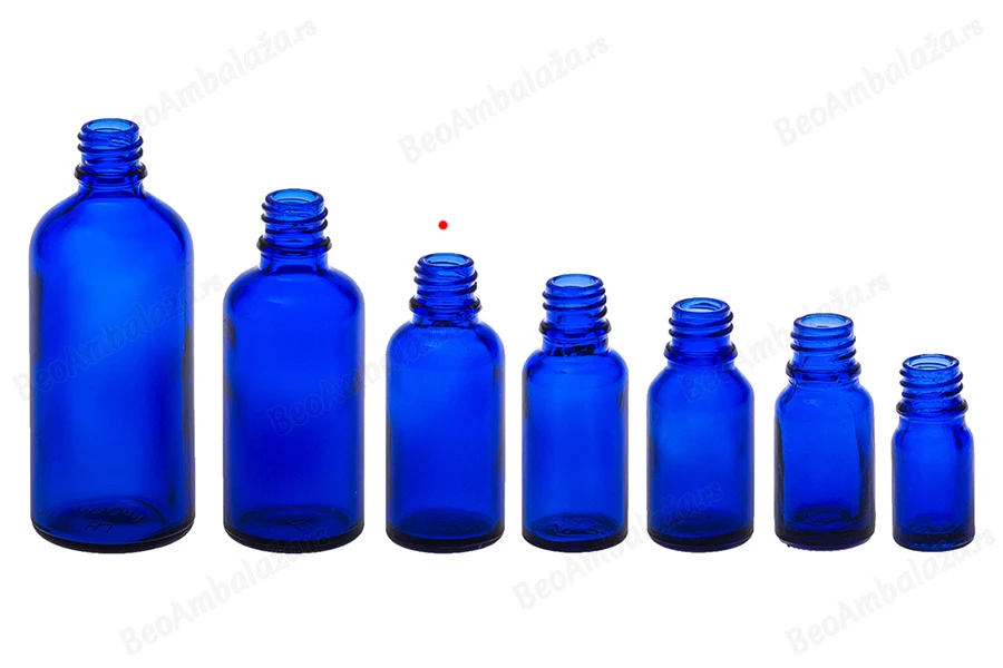 Plava staklena bočica za etarska ulja 30mL, sa grlom PP18 - bez zatvarača-grupa_slika