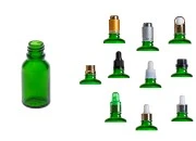 Zelena staklena bočica za etarska ulja 15mL, sa grlom PP18 - bez zatvarača Zelena staklena bočica za etarska ulja 15mL, sa grlom PP18 - bez zatvarača-grupa_slika