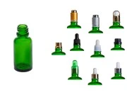 Zelena staklena bočica za etarska ulja 20mL, sa grlom PP18 - bez zatvarača Zelena staklena bočica za etarska ulja 20mL, sa grlom PP18 - bez zatvarača