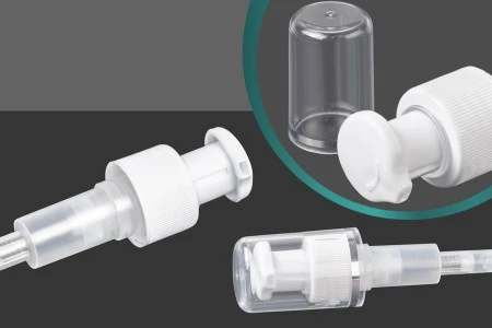 Plastična bela pumpica PP24 za kreme sa providnim zatvaračem sa srebrnom linijom-1
