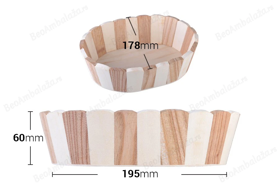 Korpa drvena ovalna 195x178x60 mm-