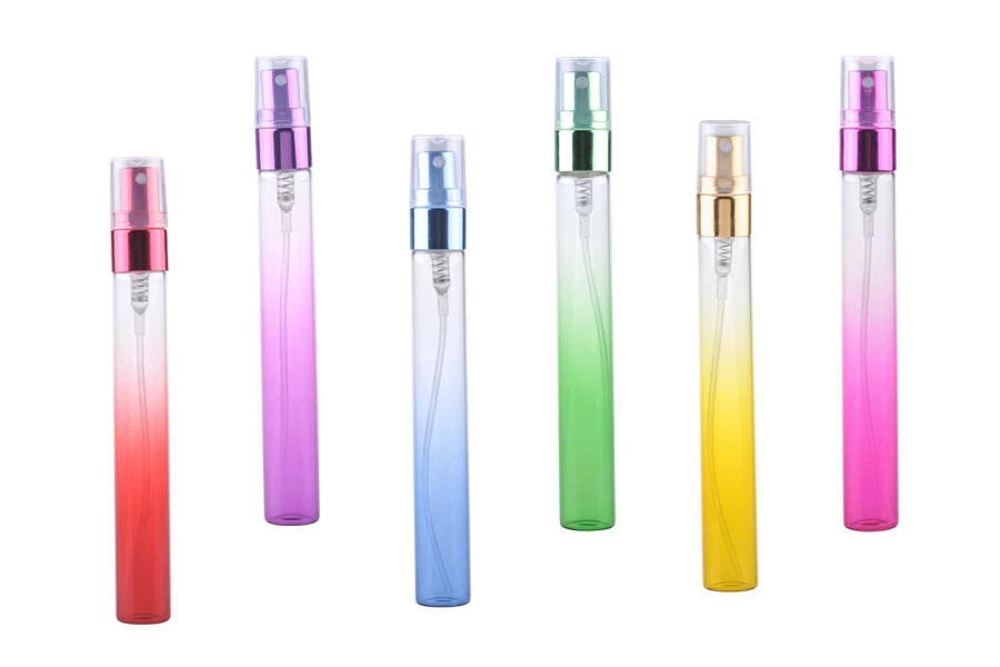 Staklena ombre flašica za parfeme 10mL sa aluminijumskim sprejom u više boja i zatvaračem - 6 kom-grupa_slika