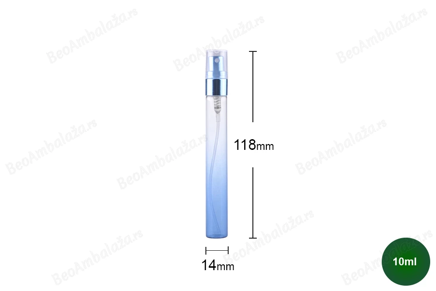 Staklena ombre flašica za parfeme 10mL sa aluminijumskim sprejom u više boja i zatvaračem - 6 kom-dimenzije_slike