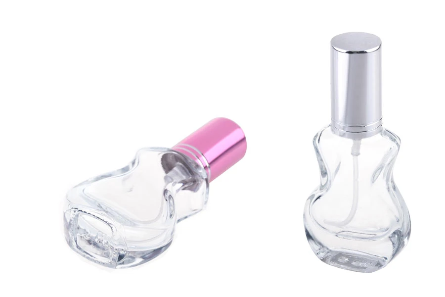 Staklena bočica 10mL za parfeme u obliku gitare, sa sprejom i zatvaračem u više boja-dimenzije_slike