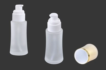 Staklena bočica od peskiranog stakla 50mL, za kreme sa pumpicom i zlatnim zatvaračem-8