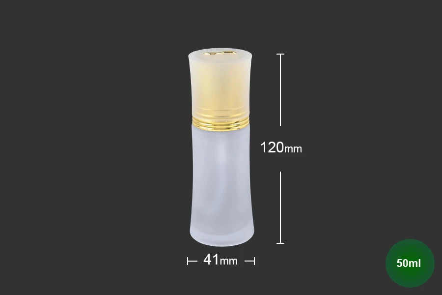 Staklena bočica od peskiranog stakla 50mL, za kreme sa pumpicom i zlatnim zatvaračem Staklena bočica od peskiranog stakla 50mL, za kreme sa pumpicom i zlatnim zatvaračem