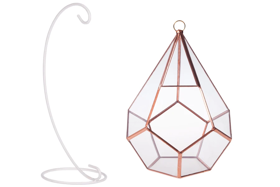 Stakleni ukrasni svećnjak koji se kači, sa metalnim postoljem-grupa_slika