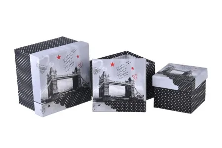 Četvrtasta plastificirana kutija za poklone, sa dizajnom Pariz (Eiffel) ili London (Tower Bridge) - set od 3 kutije (S, M, L)-2