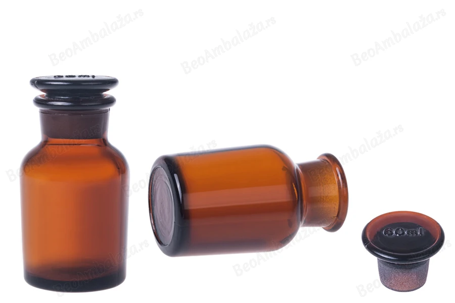 Farmaceutska staklena flašica 60mL, smeđe boje sa staklenim zatvaračem-slika_proizvoda