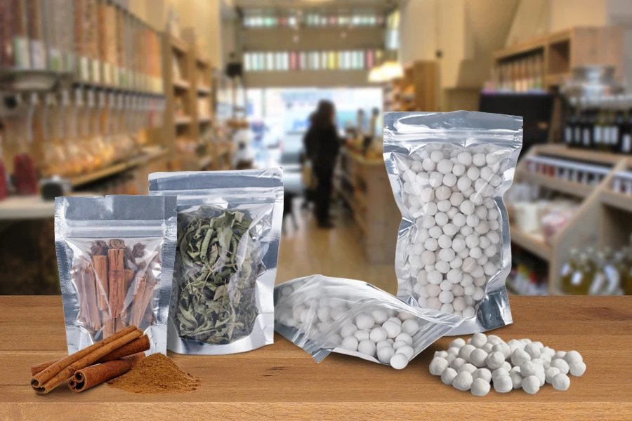 Aluminijumske DoyPack 120x30x200mm kesice sa zip zatvaranjem, transparetnom prednjom stranom i mogućnošću termo zatvaranja  – 100kom-grupa_slika