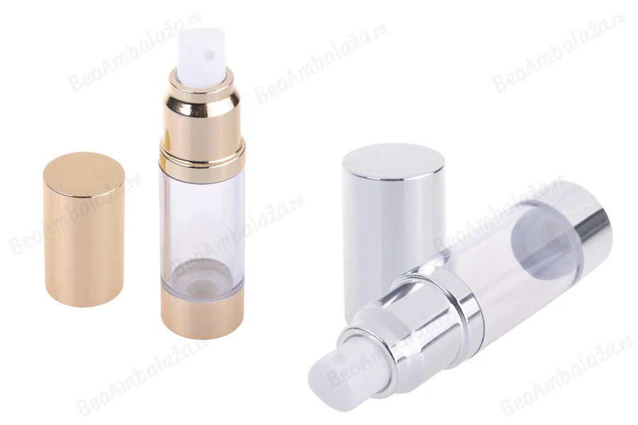 Airless plastična flašica 15mL za kreme, sa aluminijumskom osnovom i aluminijumskim zatvaračem-