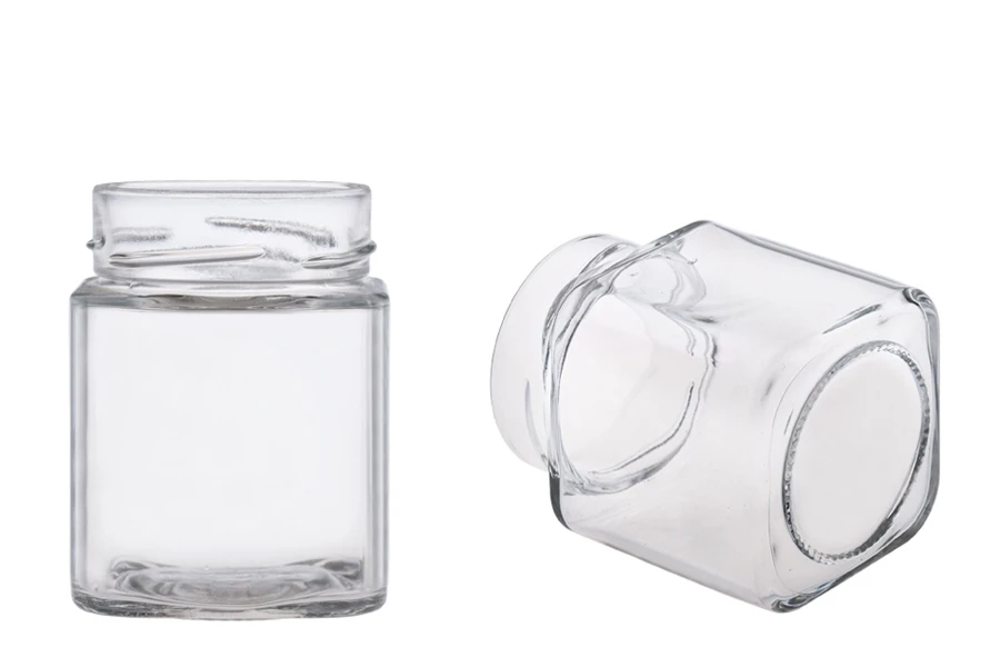 Staklena kockasta tegla za med 314mL (za T.O.70 Deep zatvarač) - bez zatvarača-dimenzije_slike