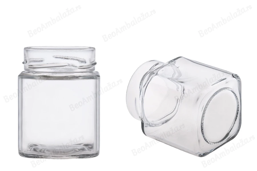 Staklena kockasta tegla za med 314mL (za T.O.70 Deep zatvarač) - bez zatvarača-dimenzije_slike