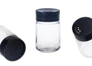 Staklena teglica za začine od 156mL sa crnim zatvaračem sa rupicama-slika_proizvoda