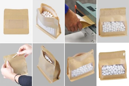 Kraft DoyPack vrećica na termo zatvaranje, sa prozorom, sigurnosnom tračicom i zipom, spoljnom i unutrašnjom providnom oblogom i četvrtastim dnom 137x66x123mm - 50 kom-6